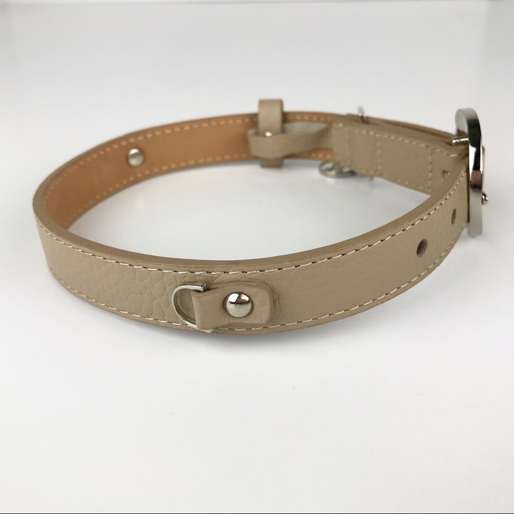 MOSHIQA Beige Leather Silver Chain Dog Collar M Frenchie Luxury Designer Pet Y2K - Picture 4 of 16